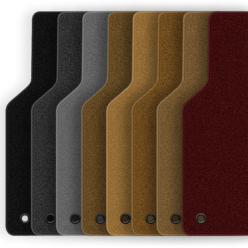 Set of eight Endura Mats in Black, Charcoal, Silver, Caramel, Biscuit, Saddle, and Burgundy