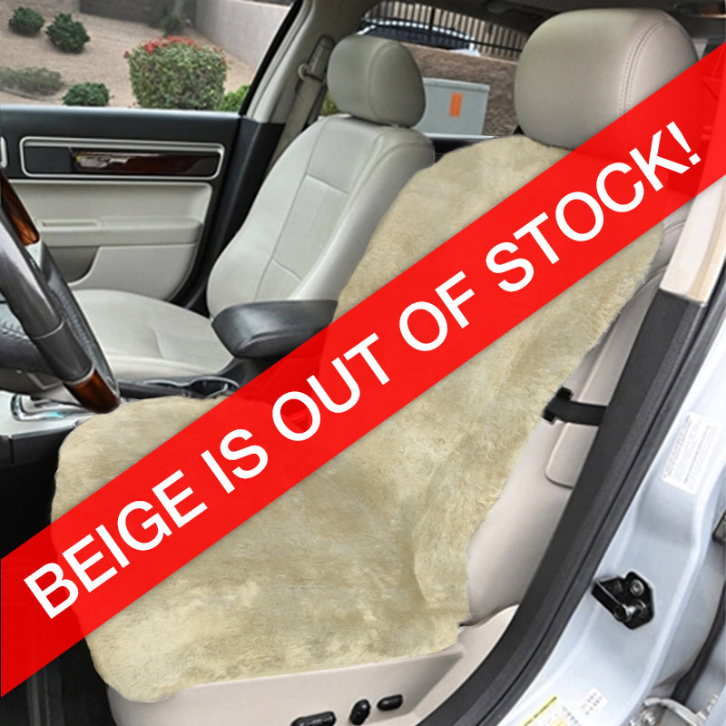 Beige Sheepskin Seat Topper in car