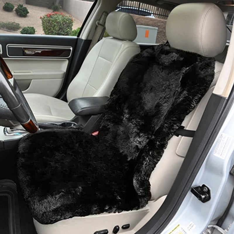 Black Sheepskin Seat Topper in car