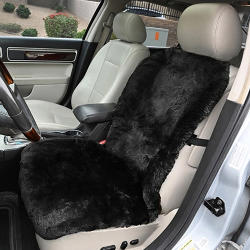 Black Sheepskin Seat Topper in car