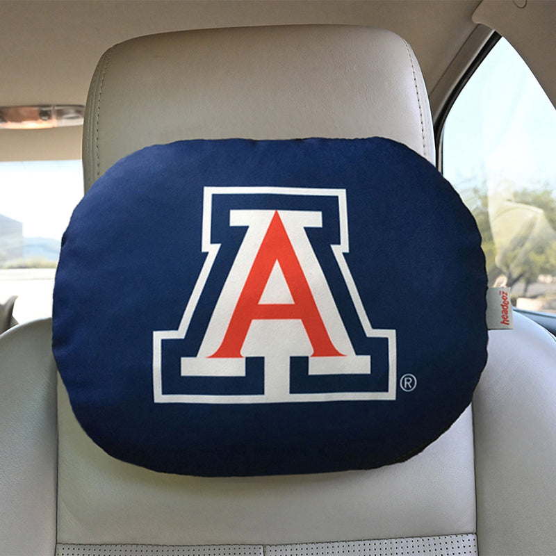 U of A Travel Pillow on gray seat