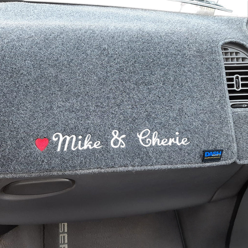 Poly Carpet Gray dash cover with embroidery sample