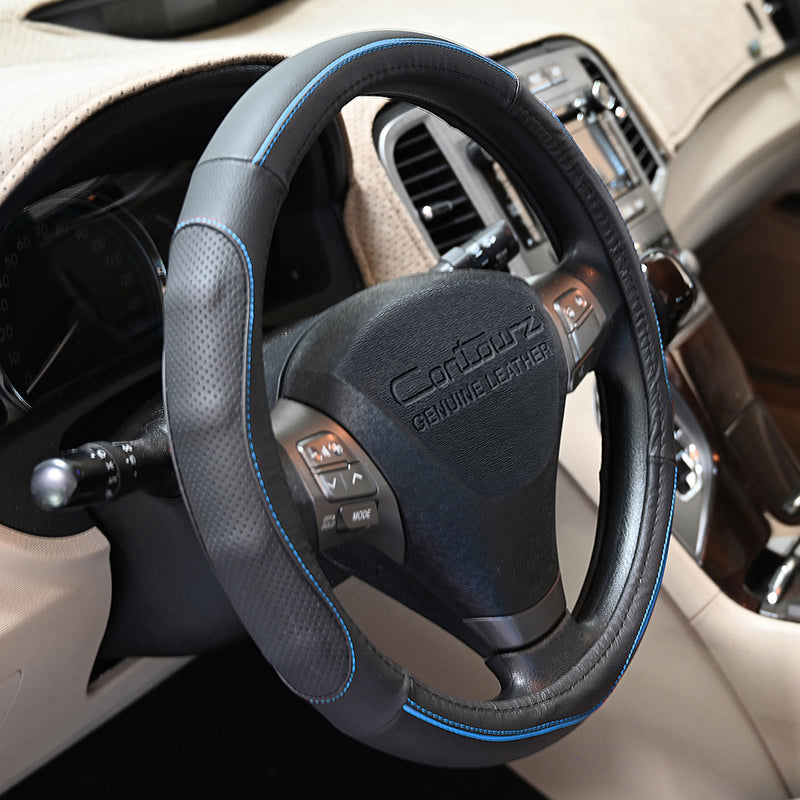 Contourz Black + Blue steering wheel cover left side view
