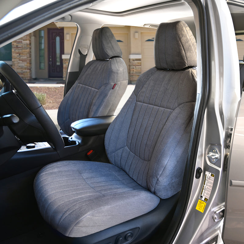 Seat Décor Plush Velour gray quilted seat covers on a vehicle