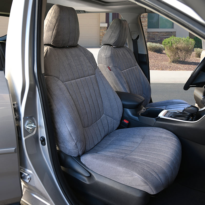 Plush Velour gray seat covers in a residential area