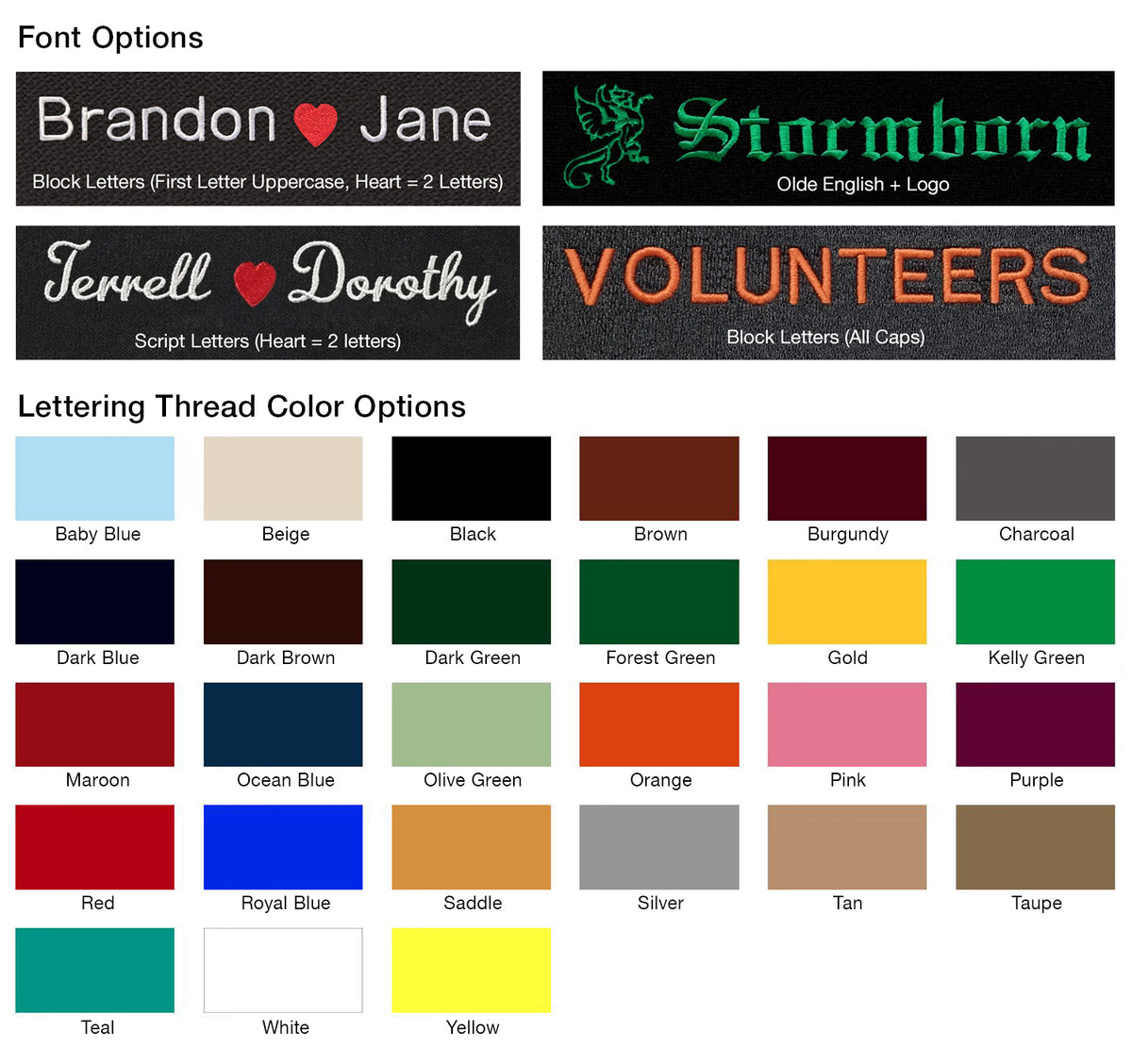 Embroidery Fonts and Thread Colors