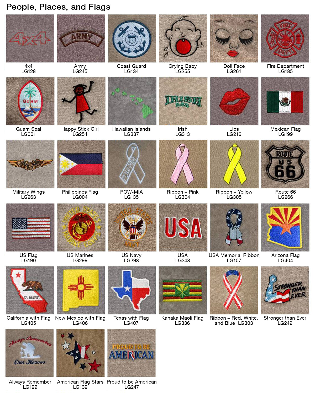Embroidery People Places and Flag Logos