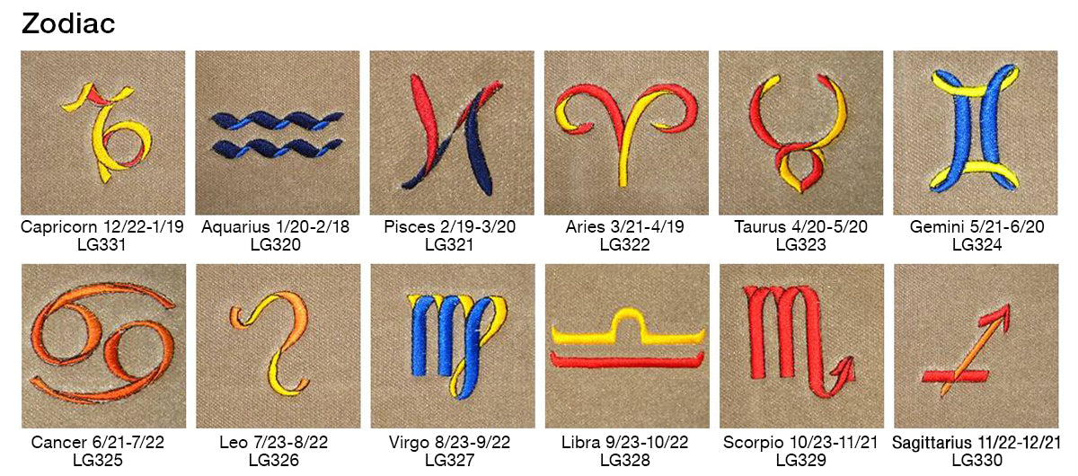 Embroidery Zodiac Logos