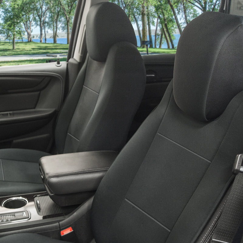 Genuine Neoprene Charcoal seat covers with park in background