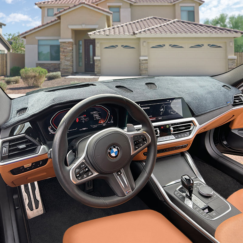 Plush Velour Medium Gray dash cover on a BMW