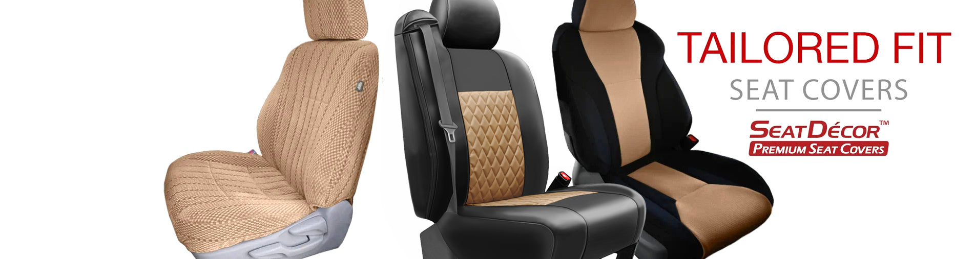 Seat decor tailored fit seat covers with brand logo on a white background