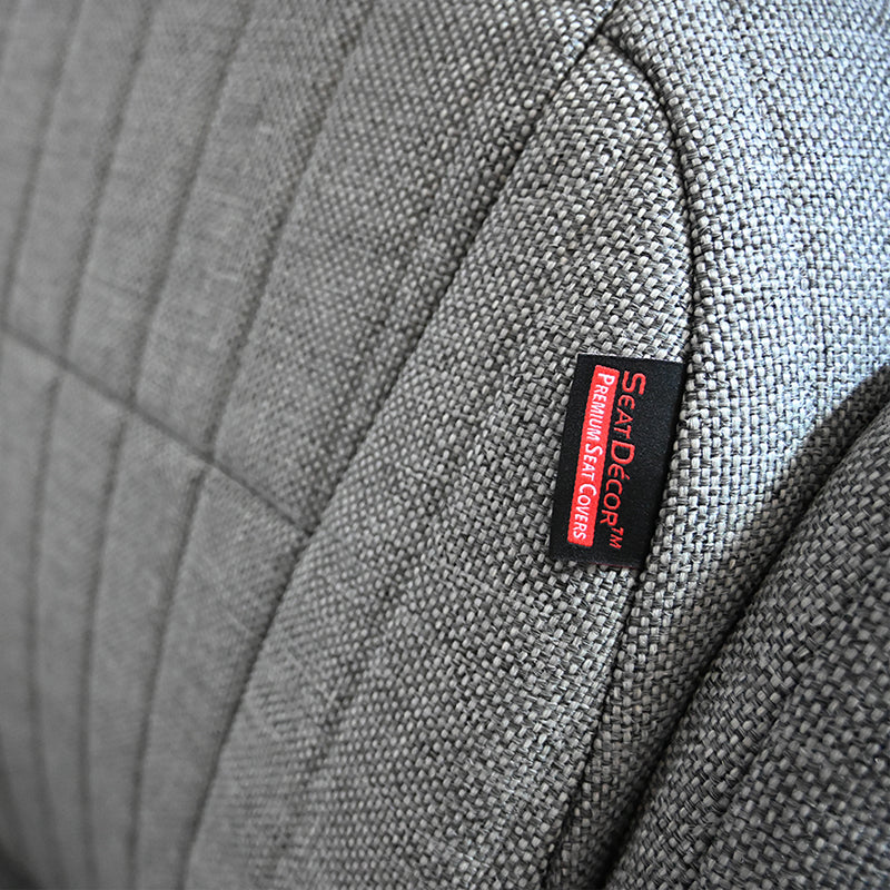 Seat Décor Tweed Gray car seat cover with a Seat Décor tag