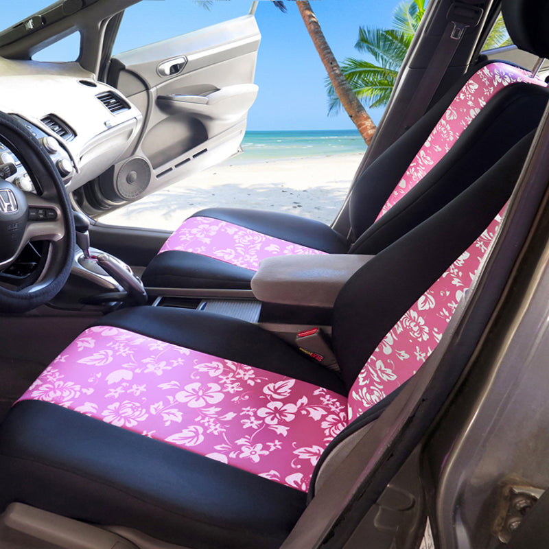Seat Designs Hawaiian Pink seat covers with a beach background