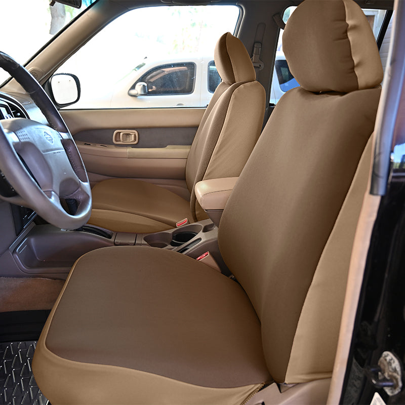 Seat Designs Kingston Tan seat covers seen from drivers side