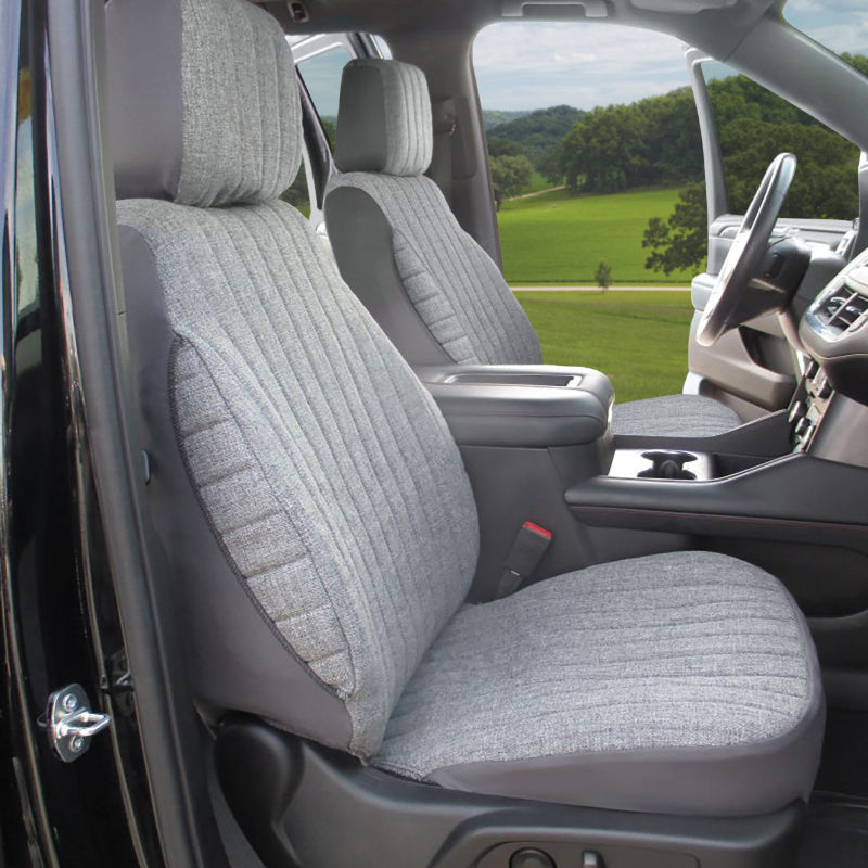 Seat Designs Tweed Gray Seat Covers with meadow in background