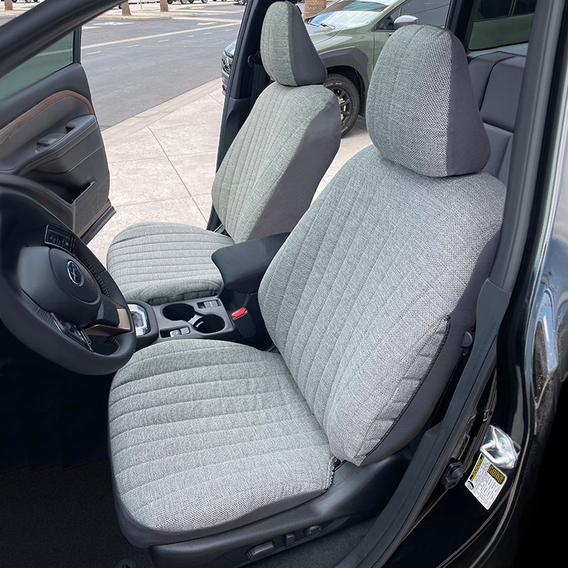 Seat Designs Tweed Gray seat covers in a Subaru