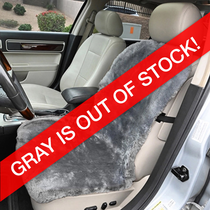 Gray Sheepskin Seat Topper in car