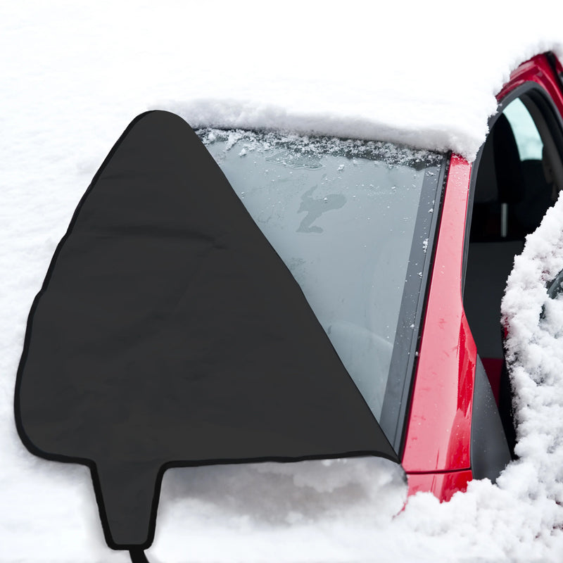 SnowShade window cover being removed from a snow-covered car