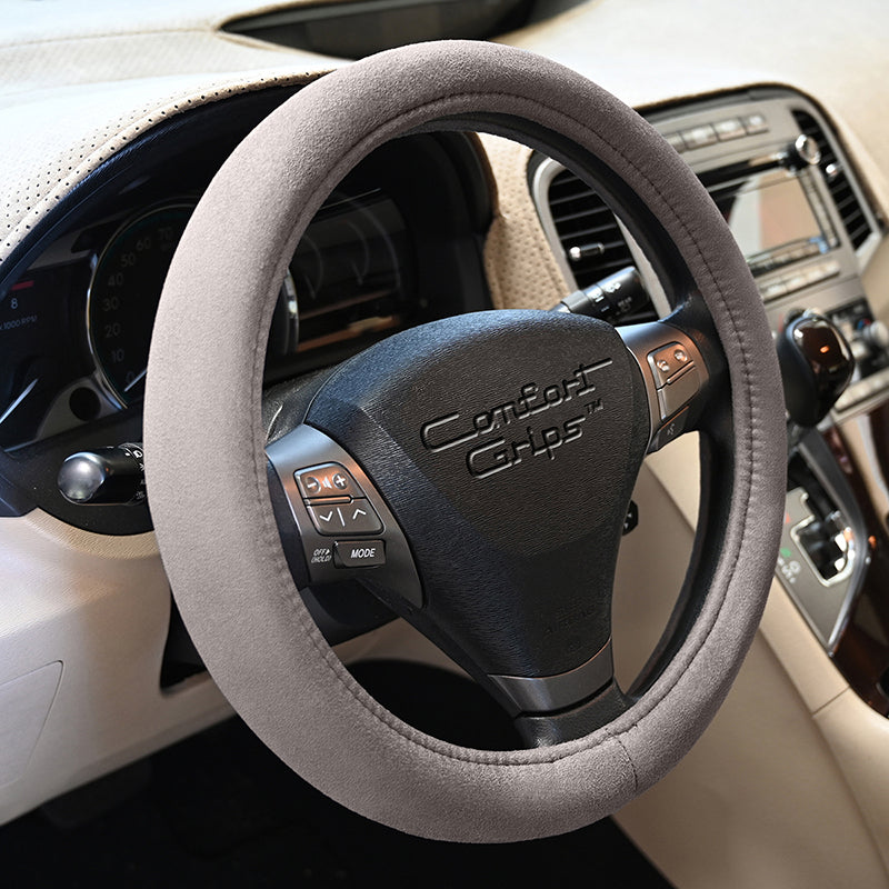 Ultra Plush Gray steering wheel cover left side