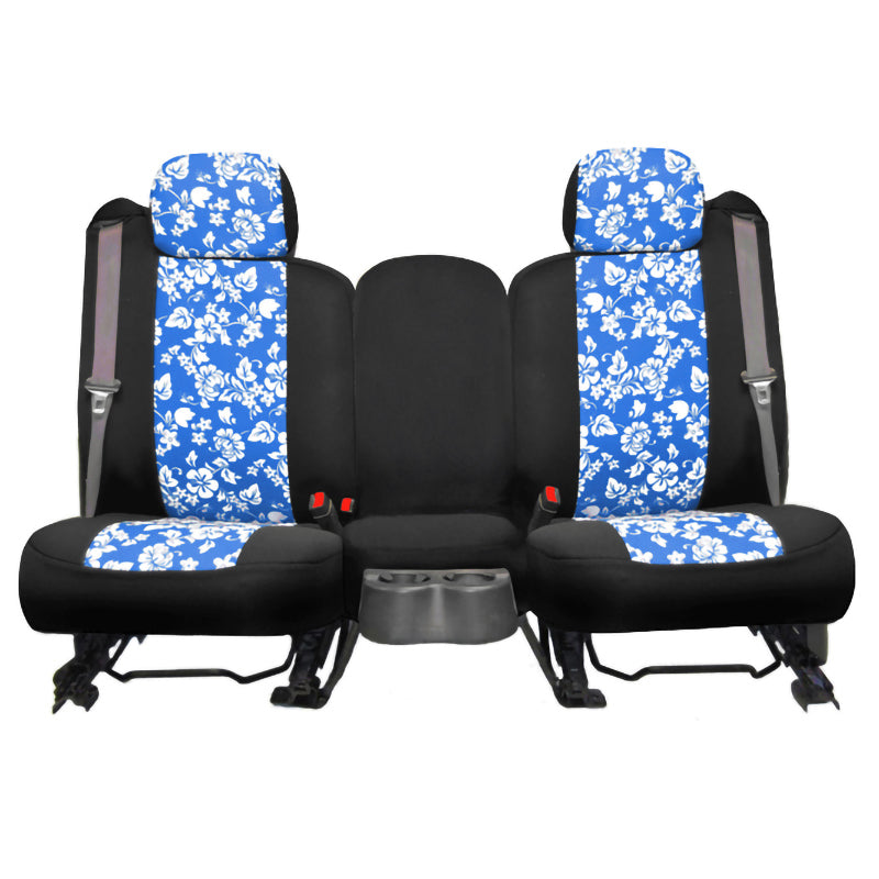 Hawaiian Blue Hibiscus 2-Tone seat covers front view