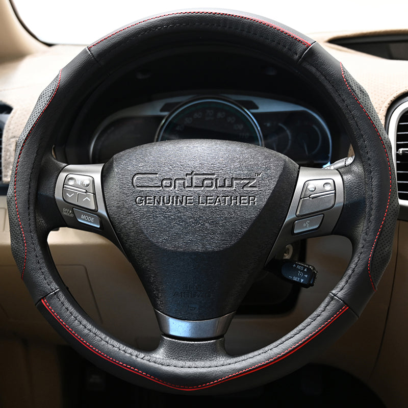 Contourz Black + Red steering wheel cover front view