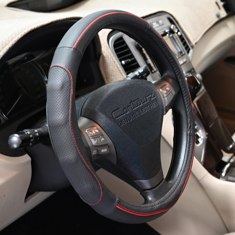 Contourz Black + Red steering wheel cover left side view