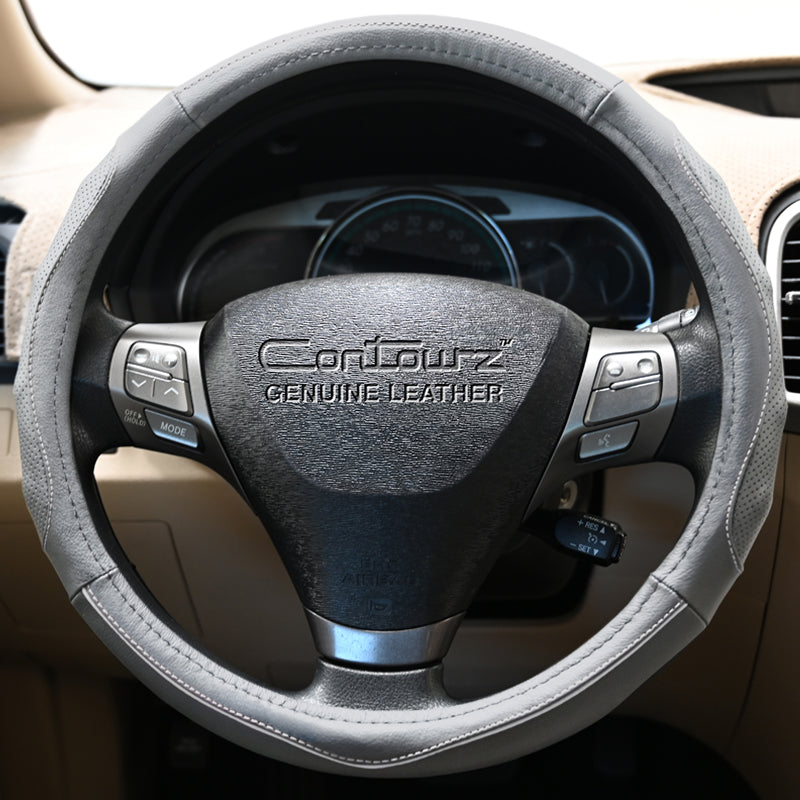 Contourz Gray + Silver steering wheel cover front view