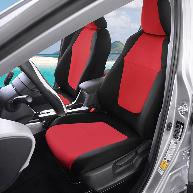 Seat Décor Red Neoprene 2-Tone seat covers at beach