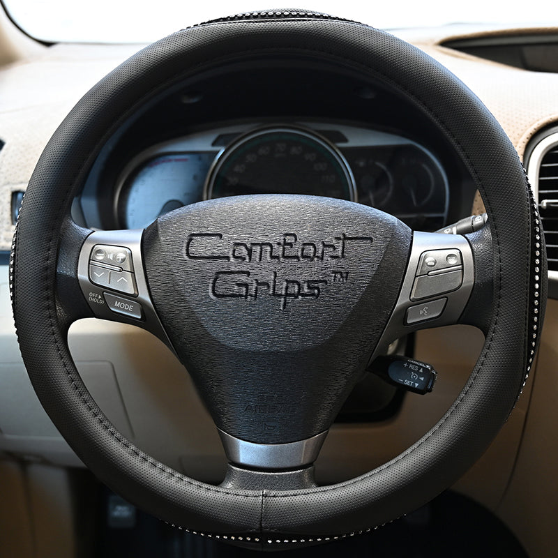 Gem Grip Black steering wheel cover front view