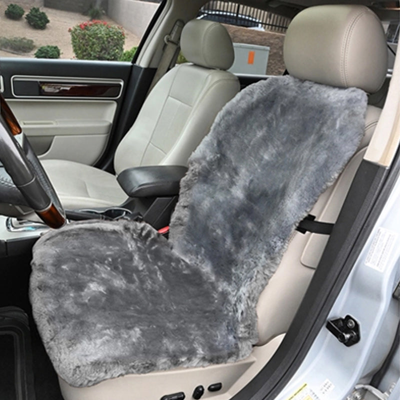 Gray Sheepskin Seat Topper in car