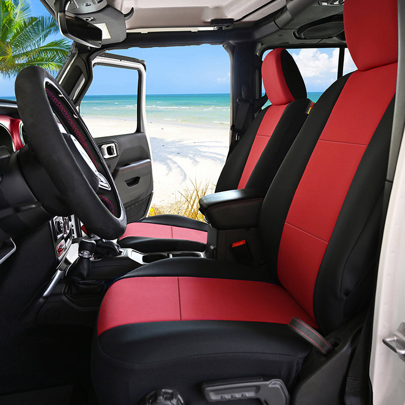 NeoSupreme Red 2-Tone seat covers at beach