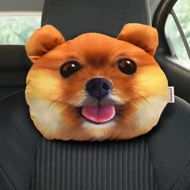 Pom Puppy Travel Pillow on seat