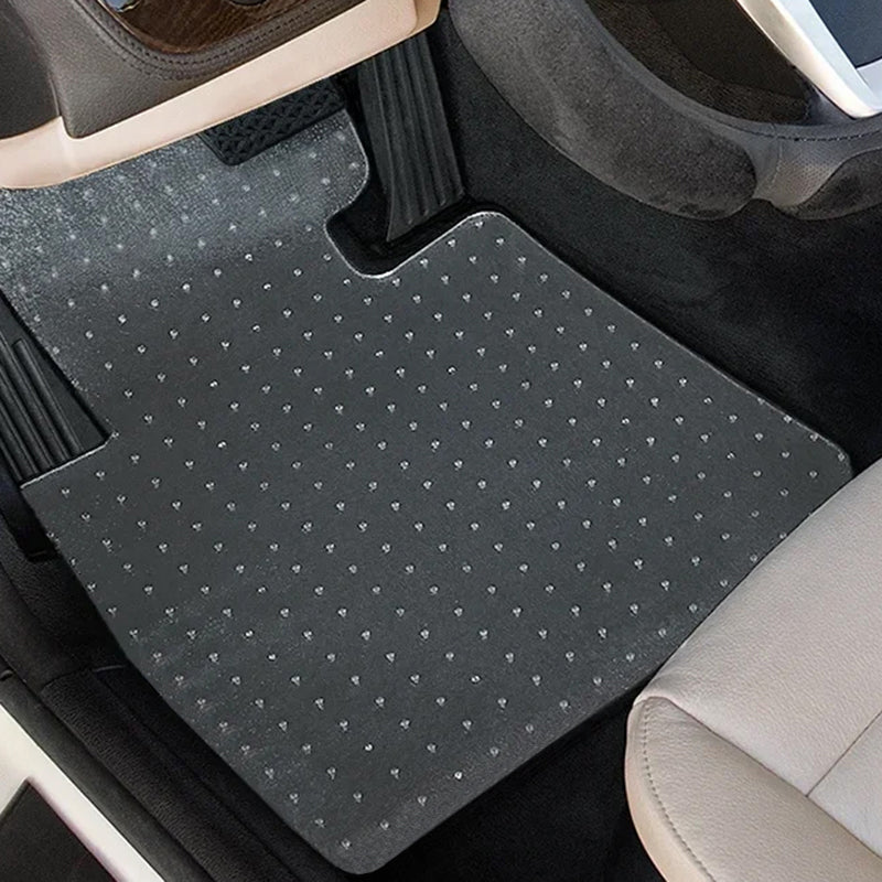 Protect-A-Mat clear vinyl floor mat on a black floor.