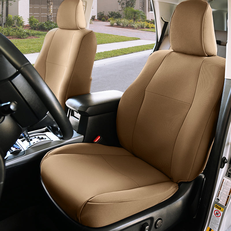 Seat Décor Kingston Tan driver's side with suburban background