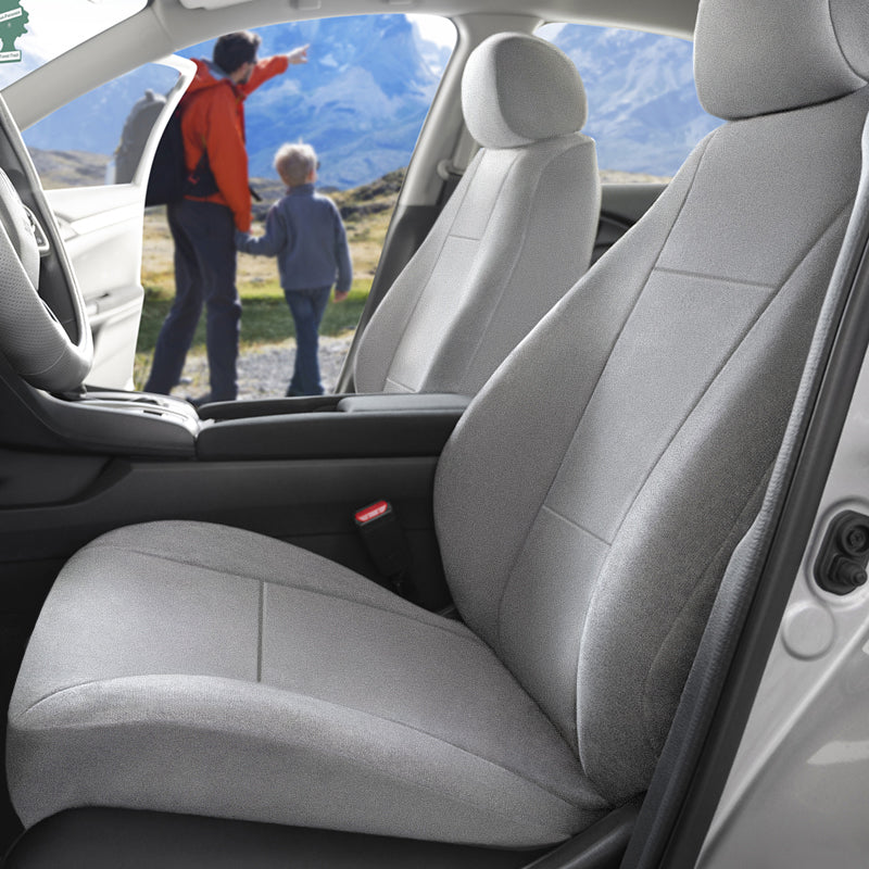 Seat Décor Plush Velour gray seat covers with father and son in mountains