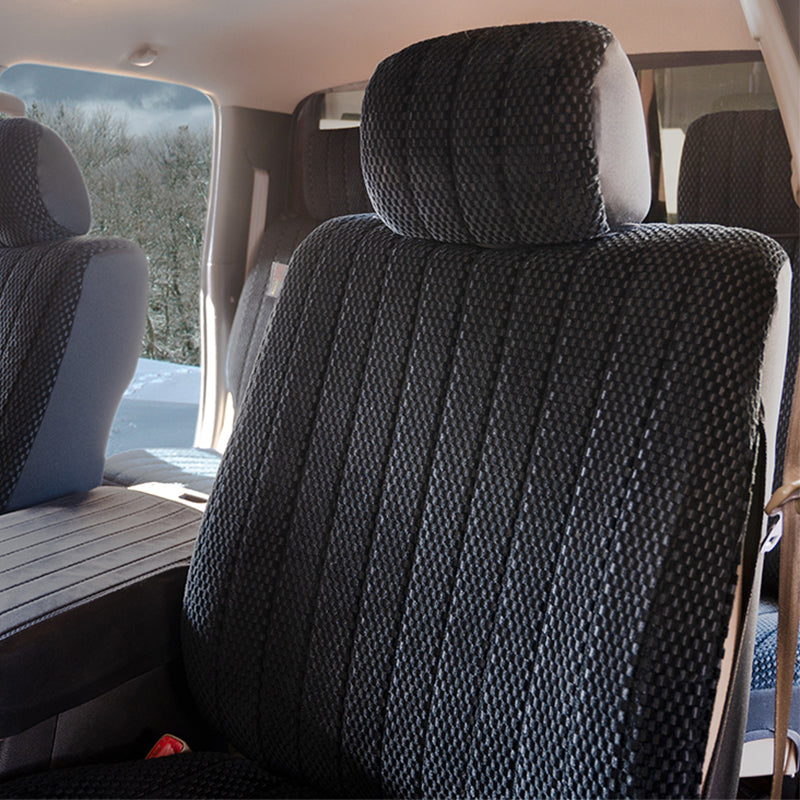 Seat Designs Allure Black seat covers with a winter background
