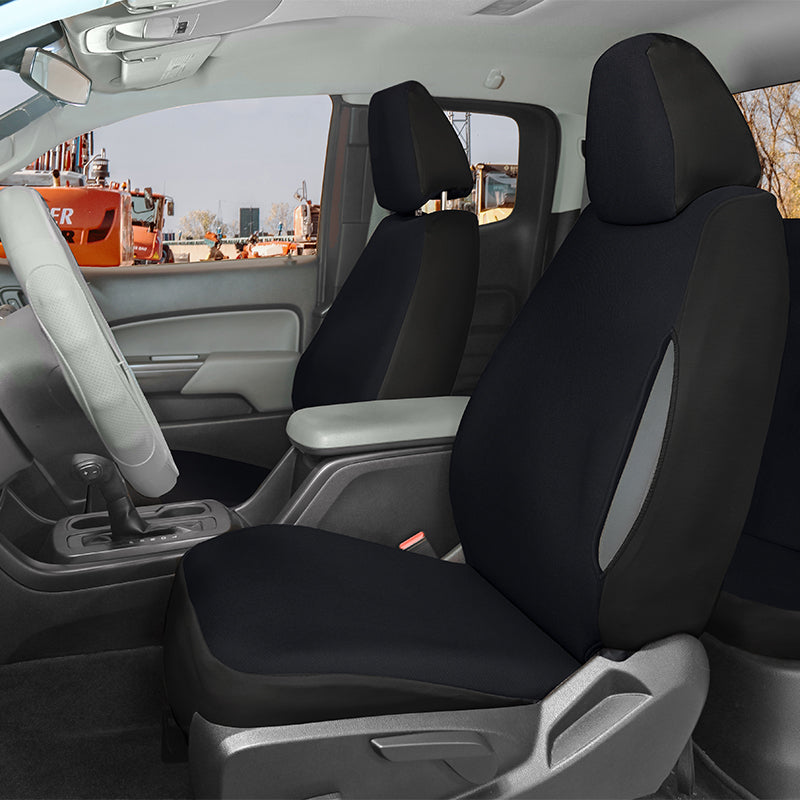 Seat Designs Kingston Black Solid seat covers at a Construction Site
